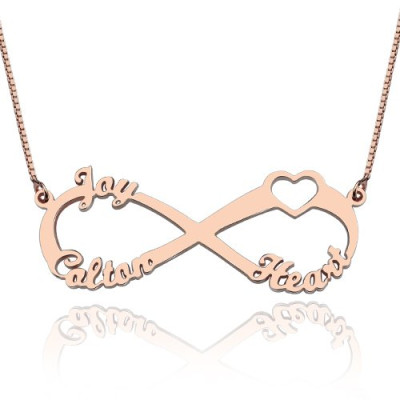 Heart Infinity Personalised Necklace 3 Names 18ct Rose Gold Plated - AMAZINGNECKLACE.COM