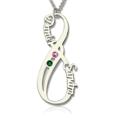Birthstone Infinity Eternity Personalised Necklace Double Name  - AMAZINGNECKLACE.COM