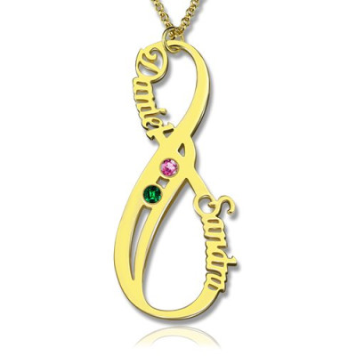 Vertical Infinity Name Personalised Necklace with Birthstones 18ct Gold Plated  - AMAZINGNECKLACE.COM