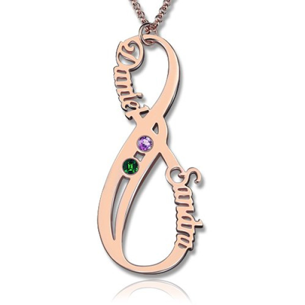 Vertical Infinity Sign Personalised Necklace with Birthstones 18ct Rose Gold Plated  - AMAZINGNECKLACE.COM