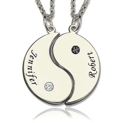 Gifts for Him  Her - Yin Yang Personalised Necklace Set with Name  Birthstone  - AMAZINGNECKLACE.COM