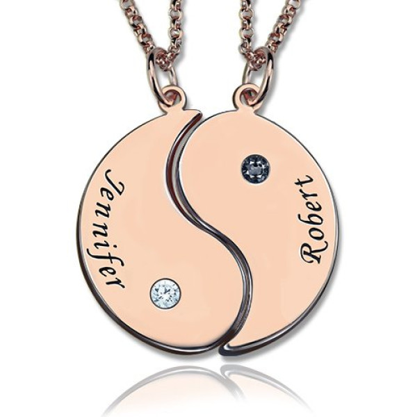 Yin Yang 2 names Personalised Necklace with Birthstone Rose Gold  - AMAZINGNECKLACE.COM
