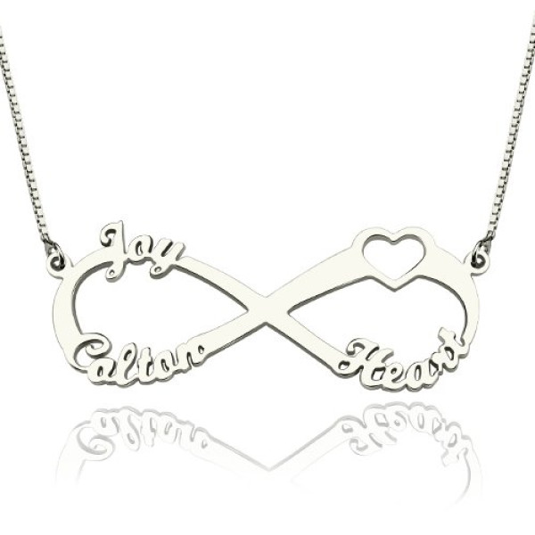 Heart Infinity Personalised Necklace 3 Names Sterling Silver - AMAZINGNECKLACE.COM