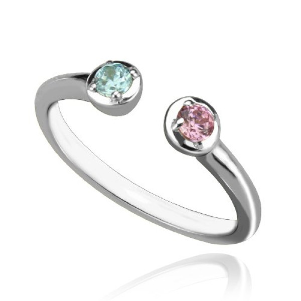 2 Stone Dual Birthstone Cuff Personalised Ring Sterling Silver  - AMAZINGNECKLACE.COM