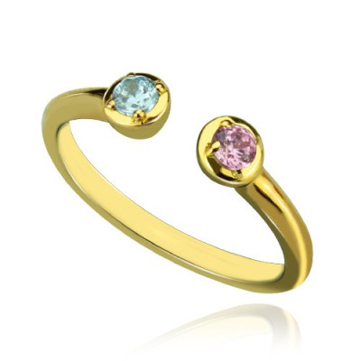 Dual Birthstone Personalised Ring 18ct Gold Plated  - AMAZINGNECKLACE.COM