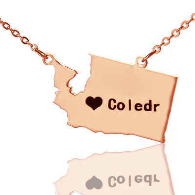 Washington State USA Map Personalised Necklace With Heart  Name Rose Gold - AMAZINGNECKLACE.COM