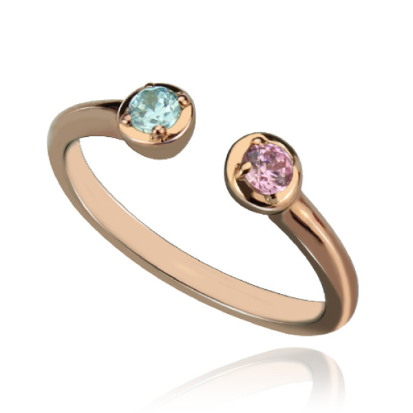 Dual Birthstone Personalised Ring 18ct Rose Gold Plated Silver  - AMAZINGNECKLACE.COM