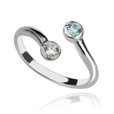 Dual Drops Birthstone Personalised Ring In Sterling Silver  - AMAZINGNECKLACE.COM