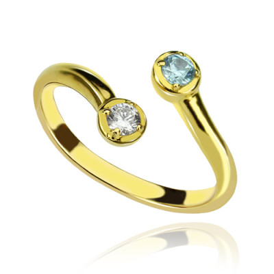 Dual Drops Birthstone Personalised Ring 18ct Gold Plated  - AMAZINGNECKLACE.COM