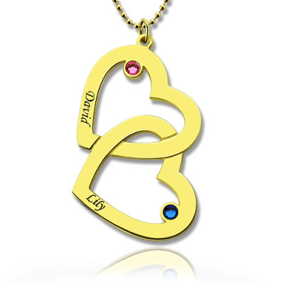 Custom Birthstone Heart in Heart Name Personalised Necklace 18ct Gold Plated  - AMAZINGNECKLACE.COM
