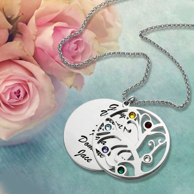 Family Tree Pendant Personalised Necklace With Birthstone Silver  - AMAZINGNECKLACE.COM