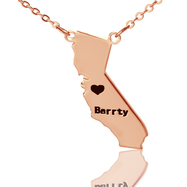 California State Shaped Personalised Necklaces With Heart  Name 18ct Rose Gold Plated - AMAZINGNECKLACE.COM