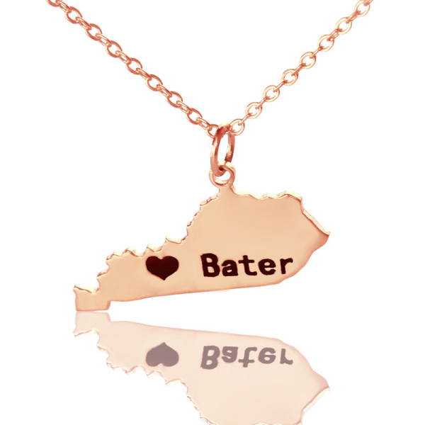 Custom Kentucky State Shaped Personalised Necklaces With Heart  Name Rose Gold - AMAZINGNECKLACE.COM