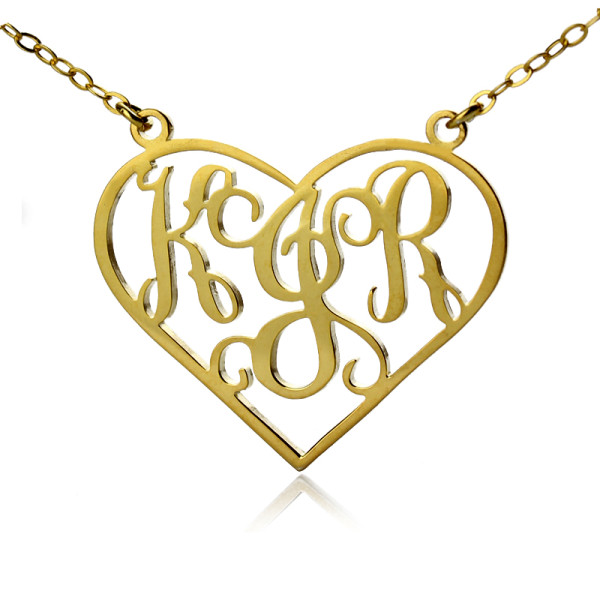 Solid Gold Initial Monogram Personalised Heart Necklace - AMAZINGNECKLACE.COM
