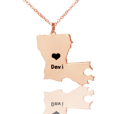 Custom Louisiana State Shaped Personalised Necklaces With Heart  Name Rose Gold - AMAZINGNECKLACE.COM