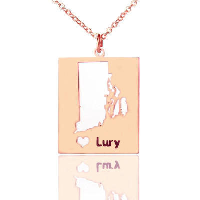 Personalised Rhode State Dog Tag With Heart  Name Rose Gold Plate - AMAZINGNECKLACE.COM