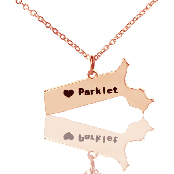 Massachusetts State Shaped Personalised Necklaces With Heart  Name Rose Gold - AMAZINGNECKLACE.COM