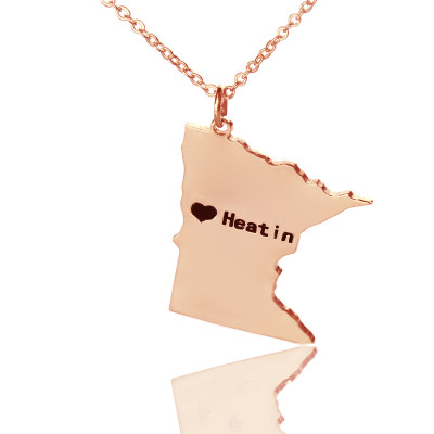 Custom Minnesota State Shaped Personalised Necklaces With Heart  Name Rose Gold - AMAZINGNECKLACE.COM
