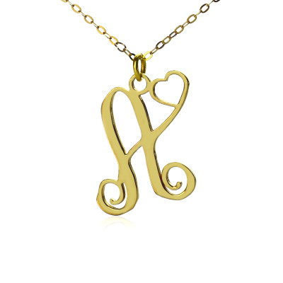 Personalised One Initial With Heart Monogram Necklace in 18ct Solid Gold - AMAZINGNECKLACE.COM