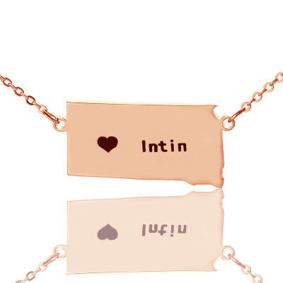 South Dakota State Shaped Personalised Necklaces With Heart  Name Rose Gold - AMAZINGNECKLACE.COM