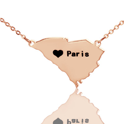 South Carolina State Shaped Personalised Necklaces With Heart  Name Rose Gold - AMAZINGNECKLACE.COM