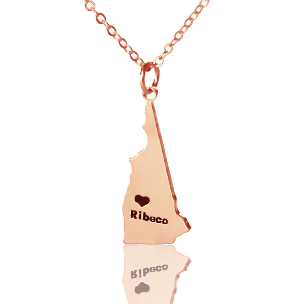 Custom New Hampshire State Shaped Personalised Necklaces With Heart  Name Rose Gold - AMAZINGNECKLACE.COM