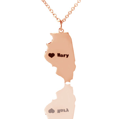 Custom Illinois State Shaped Personalised Necklaces With Heart  Name Rose Gold - AMAZINGNECKLACE.COM