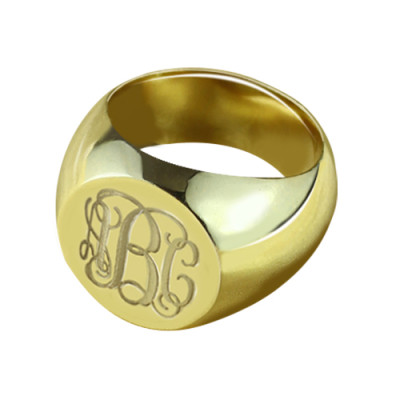 Engraved Circle Monogram Signet Personalised Ring 18ct Gold Plated - AMAZINGNECKLACE.COM