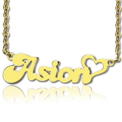 Personalised BANANA Font Heart Shape Name Necklace Solid Gold - AMAZINGNECKLACE.COM
