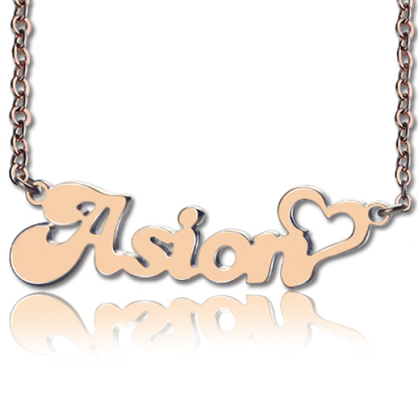Personalised BANANA Font Heart Shape Name Necklace 18ct Rose Gold Plated - AMAZINGNECKLACE.COM