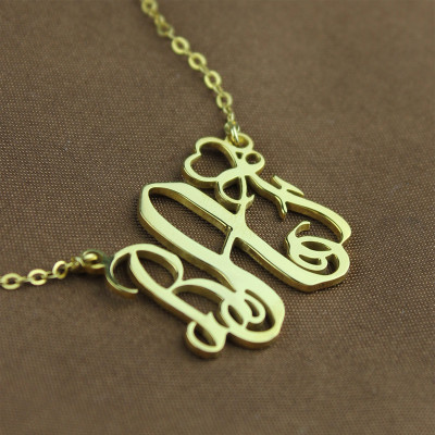 Personalised Initial Monogram Necklace 18ct Solid Gold With Heart - AMAZINGNECKLACE.COM