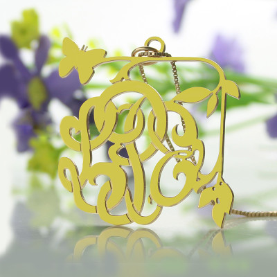 Vines  Butterfly Monogram Initial Personalised Necklace 18ct Gold Plated - AMAZINGNECKLACE.COM