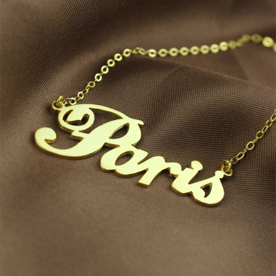 Paris Hilton Style Name Personalised Necklace 18ct Solid Gold - AMAZINGNECKLACE.COM