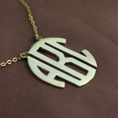 Solid Gold 18ct Initial Block Monogram Pendant Personalised Necklace - AMAZINGNECKLACE.COM