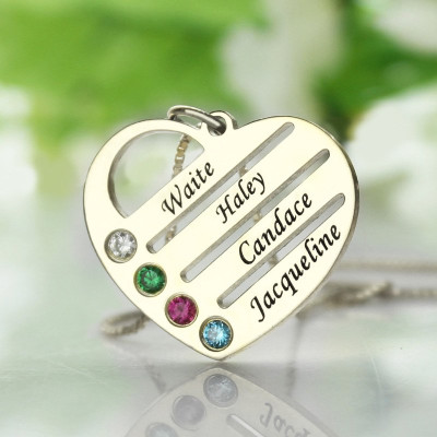 Personalised Mothers Heart Necklace Gift with Birthstone  Name  - AMAZINGNECKLACE.COM