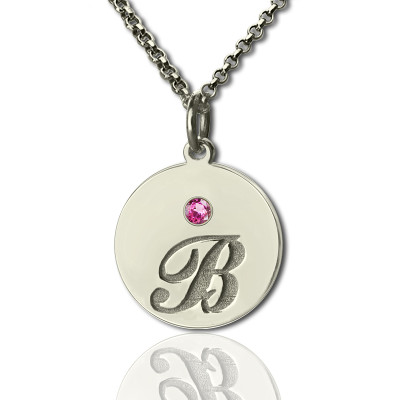 Personalised Disc Necklace with Initial  Birthstone  - AMAZINGNECKLACE.COM