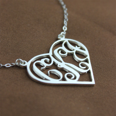 Solid White Gold Initial Monogram Personalised Heart Necklace - AMAZINGNECKLACE.COM
