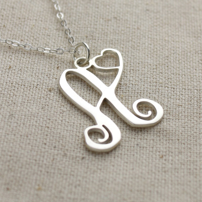 Custom One Initial With Heart Monogram Personalised Necklace Solid 18ct White Gold - AMAZINGNECKLACE.COM