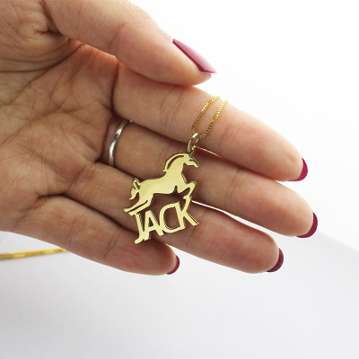Kids Name Personalised Necklace with Horse 18ct Gold Plated - AMAZINGNECKLACE.COM