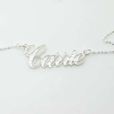 Carrie Silver Glitter Acrylic Name Necklack - AMAZINGNECKLACE.COM