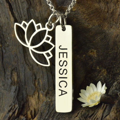 Yoga Personalised Necklace Lotus Flower Name Tag Sterling Silver - AMAZINGNECKLACE.COM