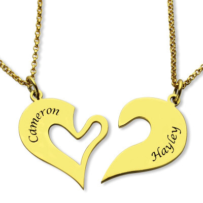 Double Name Heart Friend Personalised Necklace Couple Personalised Necklace Set 18ct Gold Plated - AMAZINGNECKLACE.COM