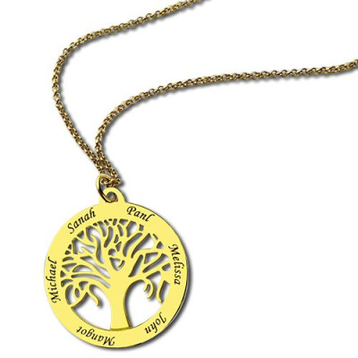 Tree of Life Jewellery Family Name Personalised Necklace in 18ct Gold Plated - AMAZINGNECKLACE.COM