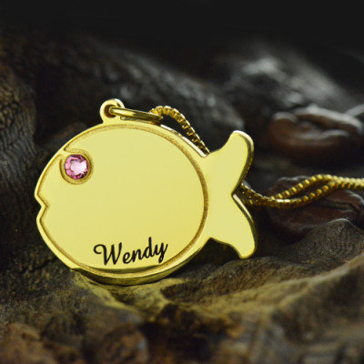 Kids Fish Name Personalised Necklace 18ct Gold Plated - AMAZINGNECKLACE.COM