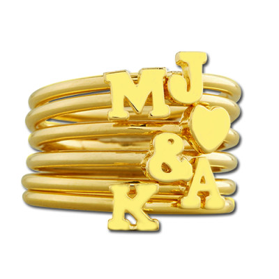 Stackable Initial Personalised Ring 18ct Gold Plated - AMAZINGNECKLACE.COM