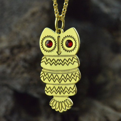 Cute Birthstone Owl Name Personalised Necklace 18ct Gold Plated  - AMAZINGNECKLACE.COM
