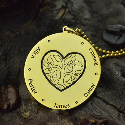 Heart Family Tree Personalised Necklace in 18ct Gold Plating - AMAZINGNECKLACE.COM