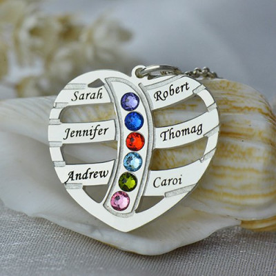 Moms Personalised Necklace With Kids Name  Birthstone In Sterling Silver  - AMAZINGNECKLACE.COM