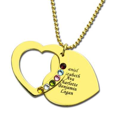 Heart Birthstones Personalised Necklace For Mother In Gold  - AMAZINGNECKLACE.COM