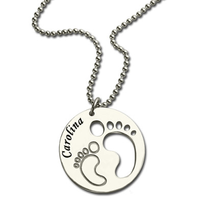 Baby Footprint Name Pendant Sterling Silver - AMAZINGNECKLACE.COM